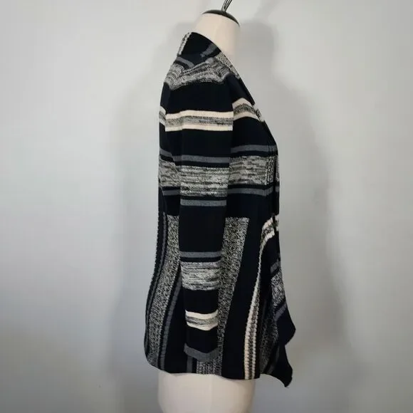 St John's Bay Womens Small Open Front Striped Waterfall Cardigan Sweater Cotton - Picture 5 of 12